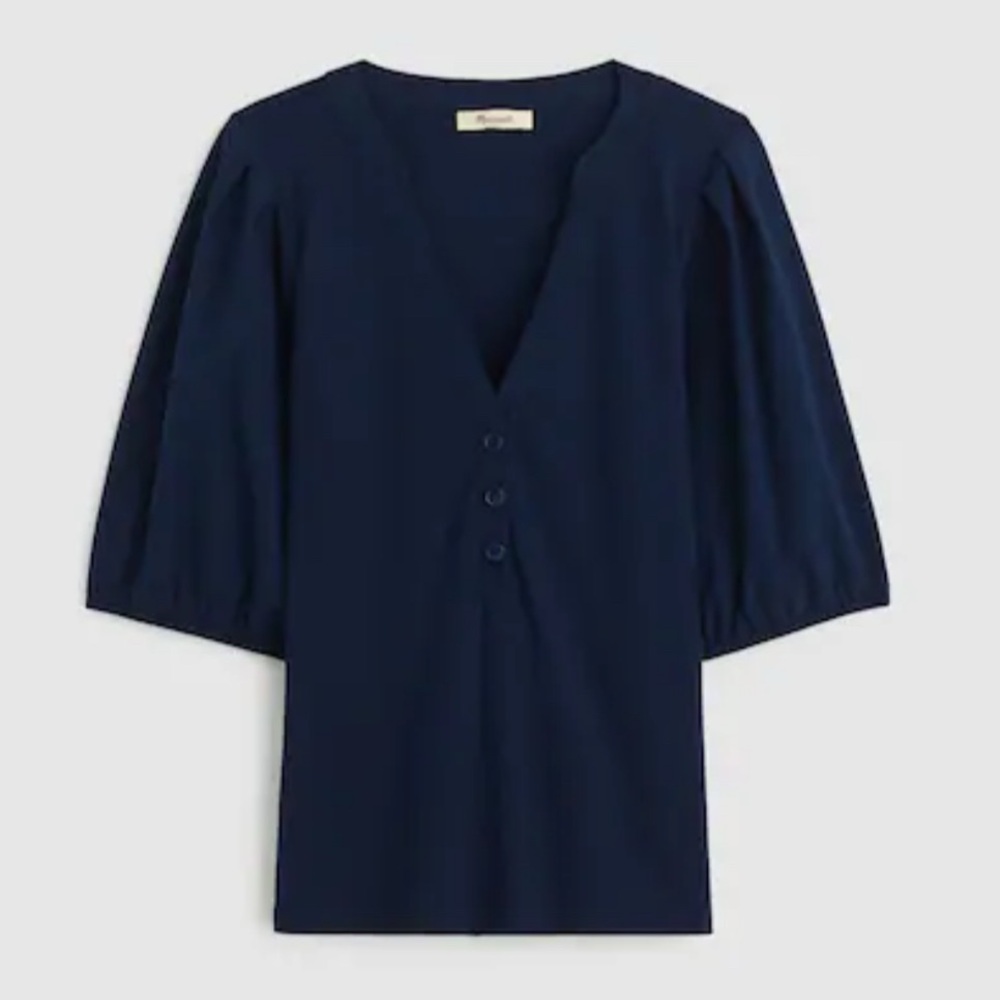 Madewell Puff-Sleeve Henley Knit Top